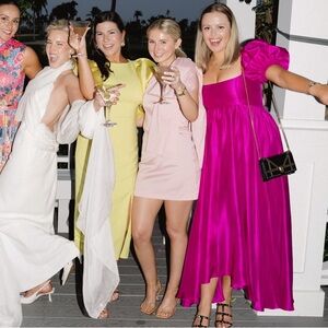 Azeeza Rory Puff Sleeve Dress in Magenta